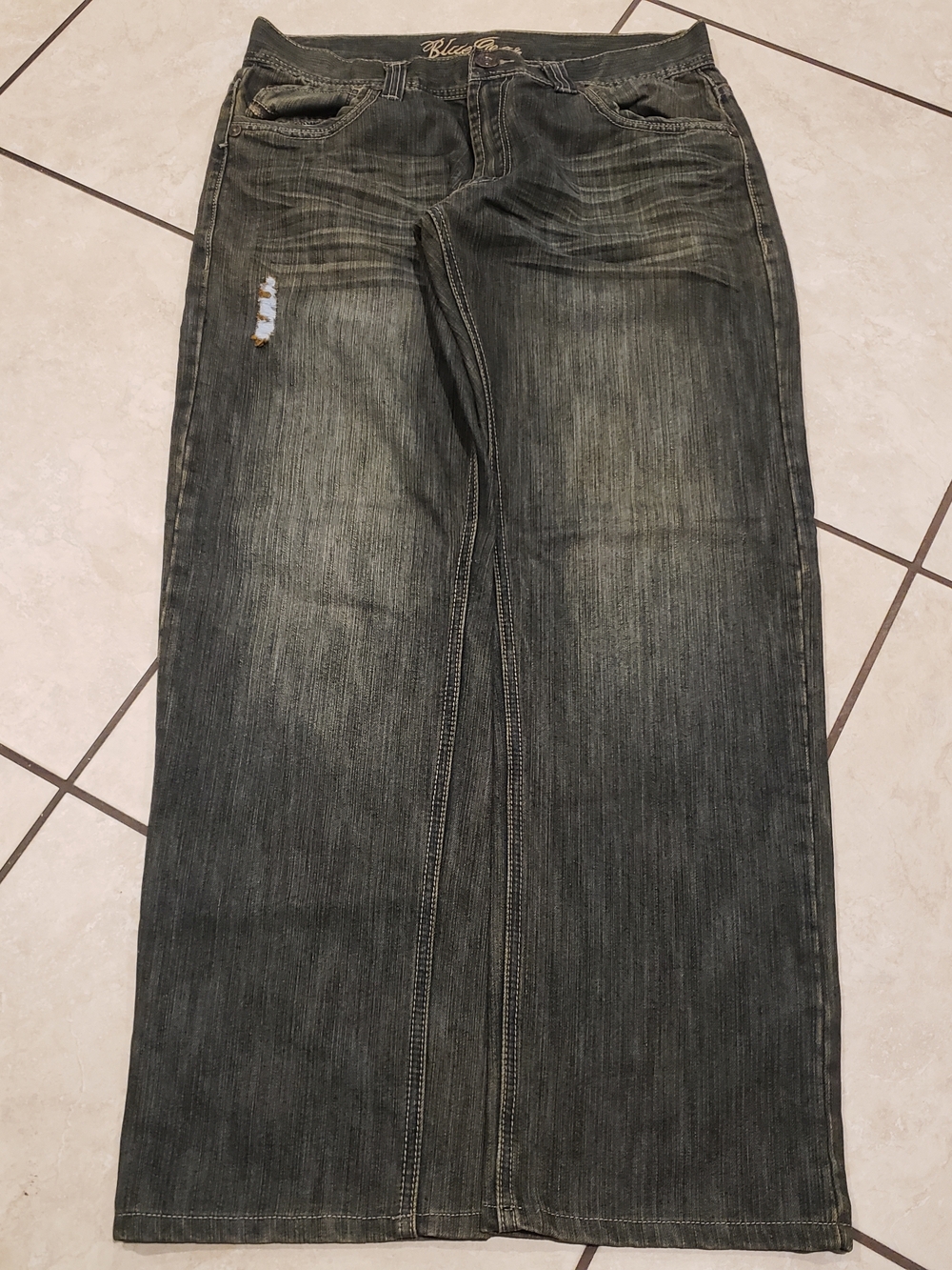 Blue Gear Wide Leg Distressed Jeans - Washed Black
